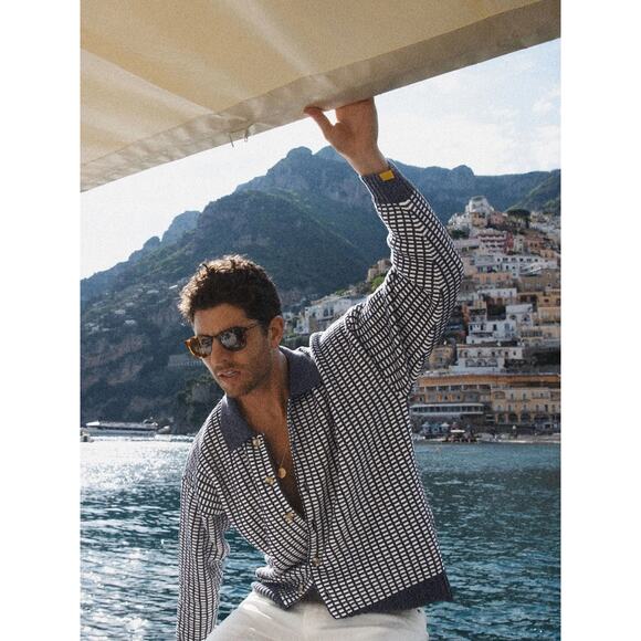 Yellow Label Co. Other - Yellow Label Co. Checkers Cardigan Button Navy Blue White Men's Size S Cotton